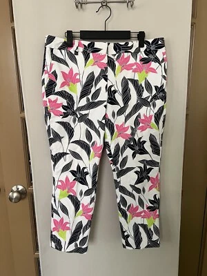 Calça cropped Lands End feminina 12P pequena floral cintura média perna reta - Imagem 1 de 4