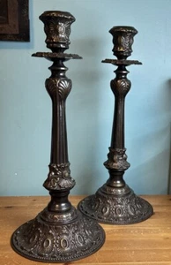 Vintage massive Messing Blumen Kerzenstöcke 19 Zoll hoch schwer Made in India - Bild 1 von 7