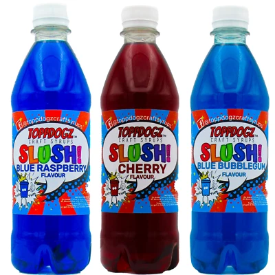 TOPPDOGZ Slush Puppy Machine Syrup CHERRY BLUE RASPBERRY BLUE BUBBLEGUM 3 x 500ml