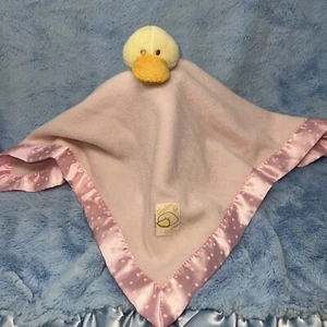 Blankets & Beyond Pink yellow duck duckling security blanket satin dots & fleece - Picture 1 of 7
