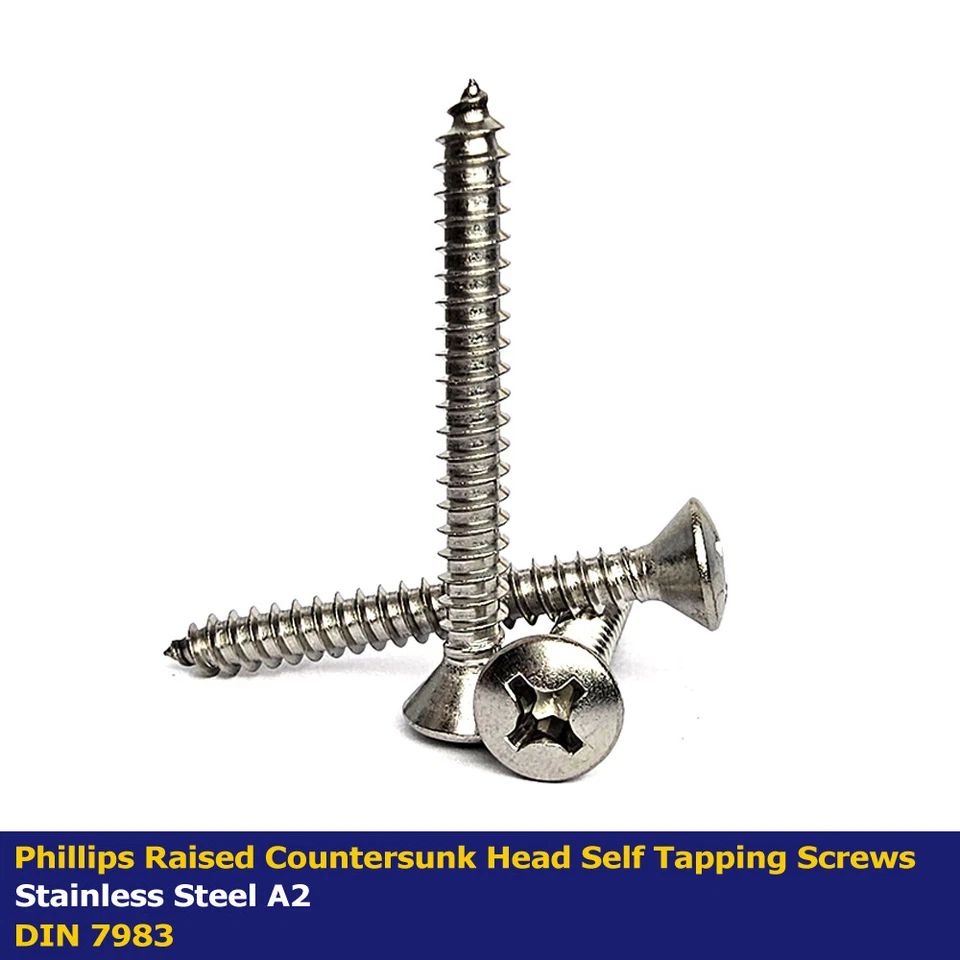 A2Z FAST PHILLIPS RAISED COUNTERSUNK SELF TAPPING SCREWS STAINLESS (DIN 7983) No4 - 2.9mm