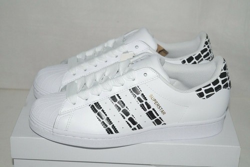 Scarpa da donna nuova senza scatola autentica ADIDAS SUPERSTAR bianca nera in pelle stampa animalier 9M