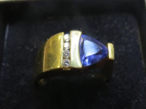 JOHN ATENCIO JA 18K YELLOW GOLD SAPPHIRE & DIAMOND RING 10.4 GRAMS SZ 8 - Picture 1 of 10