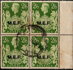 Great Britain King George VI Middle East Forces M.E.F. BLOCK OF 4 Scott 9 USED - Picture 1 of 3
