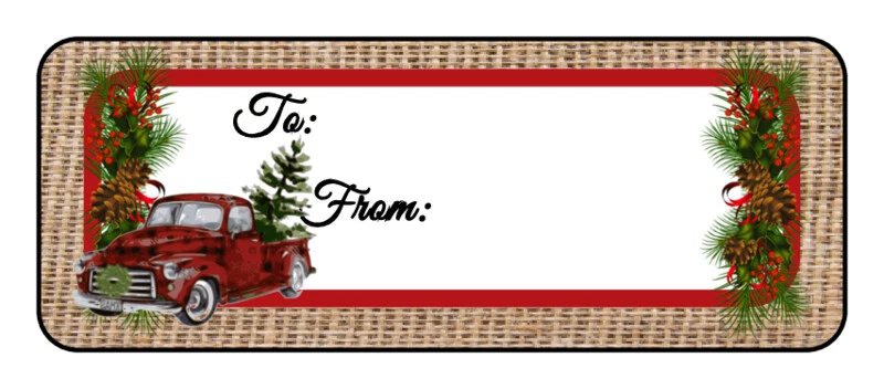 30 Christmas Holiday gift tag labels stickers, old red truck - Image 1 of 1