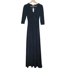 Baltic Born Sofia Velvet Maxi Dress Small 3/4 Sleeve V-Neck Black NWT - Picture 1 of 7