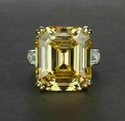Anillo de boda de diamantes y citrino corte esmeralda de más de 3 quilates de oro blanco y amarillo de 14 quilates Foto 1 de 4
