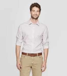 Mens Checked Plaid Standard Fit Long Sleeve Dress Button-Down Shirt Dusk Pink XL - Picture 1 of 3