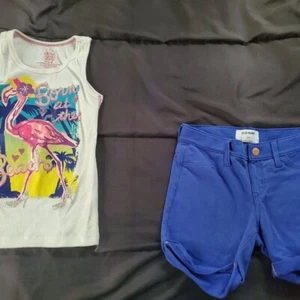 Med 7/8 blue shorts and design tank - Picture 1 of 3