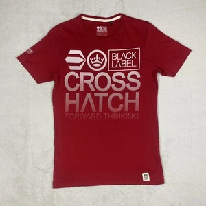 Black Label Mens Shirt Small Red Cross Hatch T-Shirt Top Cotton Logo - Picture 1 of 8