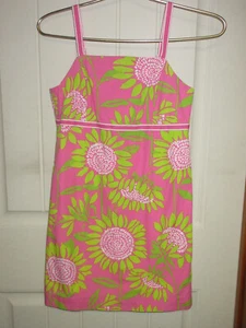 Lilly Pulitzer Girls Fitted Dress White Label Pink Green Sunflower 12 (RK) - Picture 1 of 5
