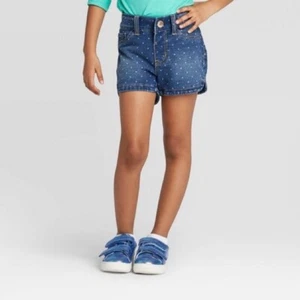 Cat & Jack Toddler Girls Polka Dot Jean Shorts Adjustable Waist Various Sizes  - Picture 1 of 1