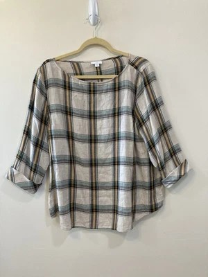 J. Jill Plaid Lightweight Soft Flannel Womens Sz L Top 3/4 Sleeve Cotton Blend - Image 1 of 4