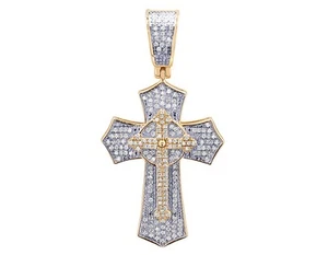 2 Layer 1/3 CT Real Diamond Gothic Cross Pendant 1.75" 10K White Gold - Picture 1 of 4