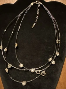 Black Multistrand 1990’s Necklace Rhinestones 16-18” (Lot# 433) - Picture 1 of 5