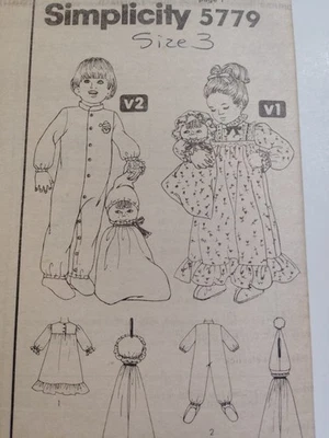 Pajamas Nightgown Pajama Bag Size 3 Simplicity 5779 Sewing Pattern NO ENVELOPE - Image 1 of 4