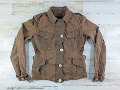 Jaqueta Moncler Feminina Tamanho 3 Marrom Botões Fivelas Bolsos Casaco de Campo - Imagem 1 de 4