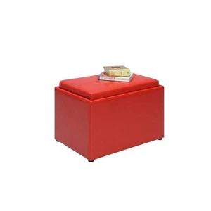 Pemberly Row Transitional Storage Ottoman in Bright Red Faux Leather - Picture 1 of 6