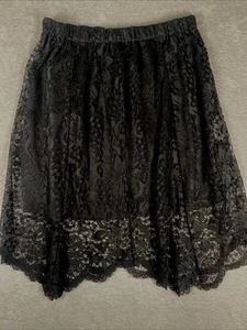 Relativity Lace Overlay Midi Skirt Women's 1X Black Floral Elastic Waist Lined - Picture 1 of 9