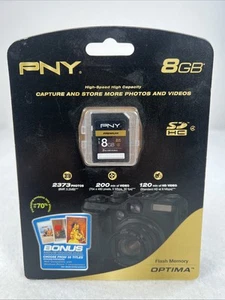 PNY Optima 8GB SDHC Class 4 Flash Memory Card (P-SDHC8G4H-GE) Sealed - Picture 1 of 3
