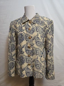 Jones Wear Women's Size 10 Blazer Blue Beige Paisley Gold Button Vintage 90s - Picture 1 of 10