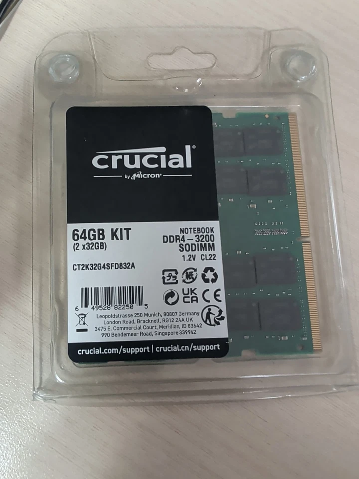 CT2K32G4SFD832A CRUCIAL 64GB KIT DDR4 3200 SODIMM 2Rx8 CL22 PC4-25600 (2 x 32GB) - Image 1 of 2
