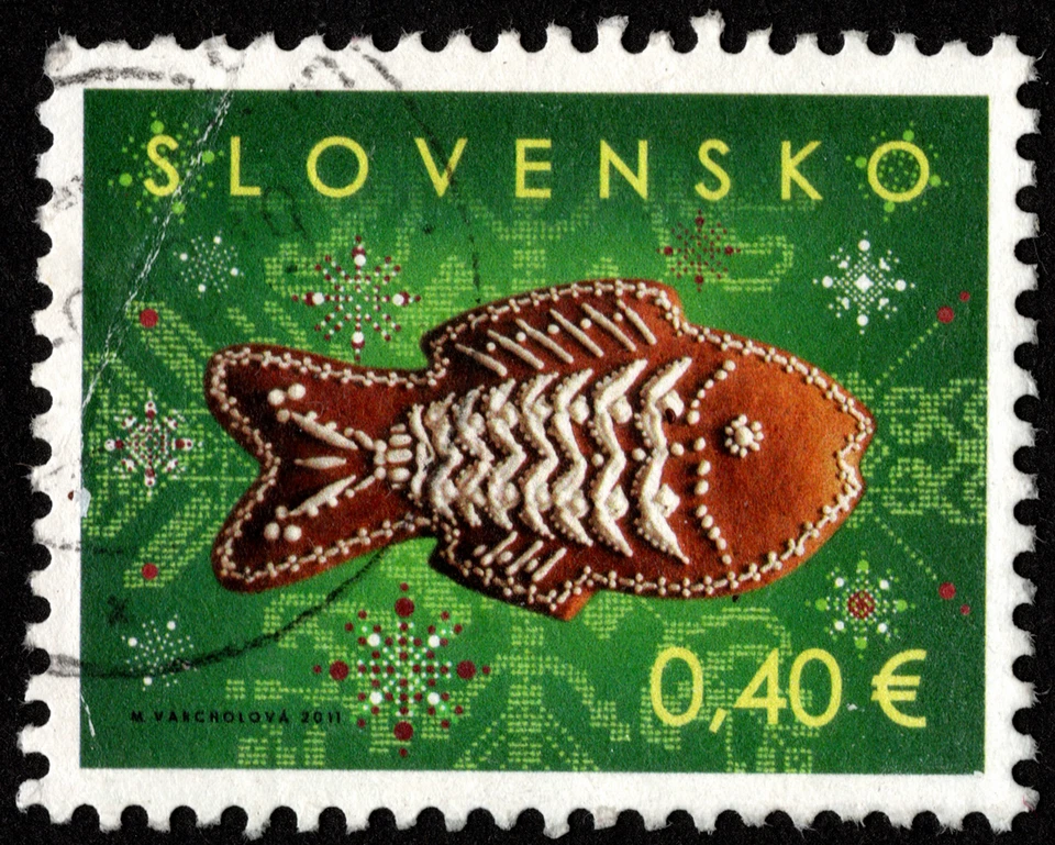 Slovakia Stamp Scott # 626 Used F-VF - 40 Cents Fish-Shaped Honey Cake Christmas - Image 1 of 1