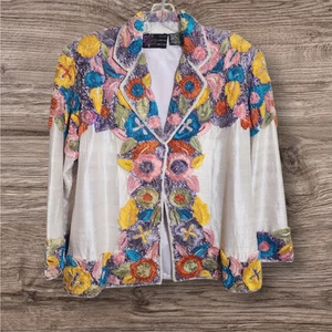 Precious Moments vintage 100% silk ribbon and beaded blazer woman's size M / L - Picture 1 of 16