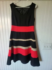 Black Label by Evan Picone Color Block Shift Dress Size 4 Black Red & Tan - Picture 1 of 6