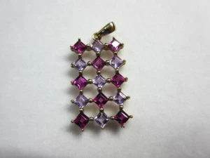 Vintage SOLID 9ct GOLD AMETHYST & IOLITE Gemstone PENDANT - Picture 1 of 4