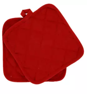 Home Collection 100% Cotton 2 Pot Holders Set ~ Red - Picture 1 of 2
