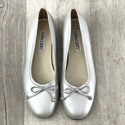 Sam & Libby Silver Grey Sophie Bow Ballet Flats Size 10 Slip On Preppy 80s Shoes - Image 1 of 4