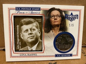 GINA HASPEL DECISION 2020 #/d 1/5 PIECES OF AMERICA STAMP & QUARTER. BLUE! JFK!