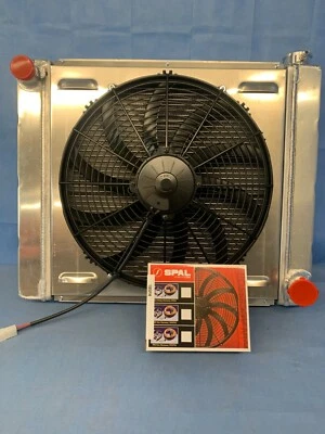 23X19 GM/CHEVY ALUMINUM RADIATOR & SHROUD W/ SPAL FAN & WIRING - Изображение 1 из 4