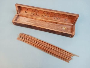 Scatola bara in legno con cerniera bruciatore incenso 12" con deposito a bastone - Foto 1 di 18