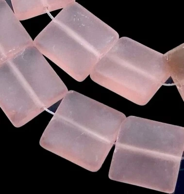 12mm Frosted Sea Glass Square Beads (13) Matte - Vintage Rose - Image 1 of 2