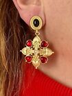 Red Spade Gold Earrings Vintage Style Christian Lacroix Yves Saint Laurent