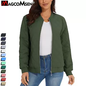 Women's Diamond Quilted Jacket Winter Casual Bomber Jackets Warm Full Zip Coats - Picture 1 of 61