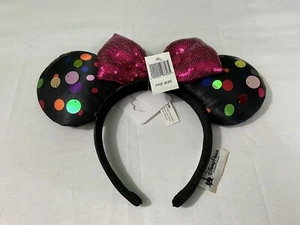 NEW Disney Parks Black Polka Dot Minnie Mouse Ears Headband With Pink Sequin Bow - Picture 1 of 2