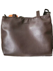 Liz Claiborne Leather Lace Tote Brown Double Sides Zipper & Snap 3 Slide Comp - Imagen 1 de 14