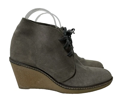 J.Crew 女式 8 码灰色麂皮绒楔形鞋跟系带踝靴鞋 — 第 1/4 张图片