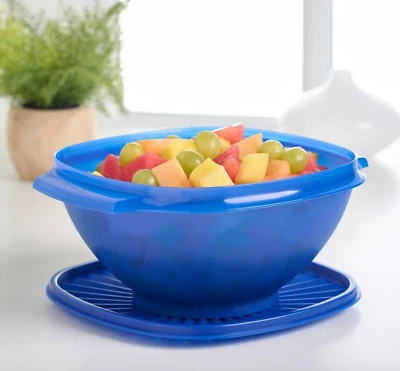 Tupperware Servalier Bowl 8 Cups One Touch Liquid Tight Seal Navy Blue New - Image 1 of 2