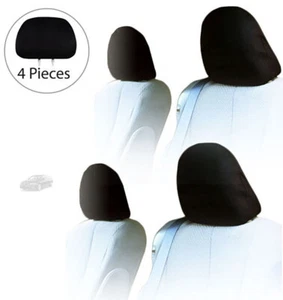 Set of 4 Solid Black Cloth Car Headrest Covers with Foam Backing for Volvo - Foto 1 di 8