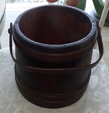 Vintage Primitive Wood Firkin Barrel Bucket with Handle - 8.75" D x 9.5" H