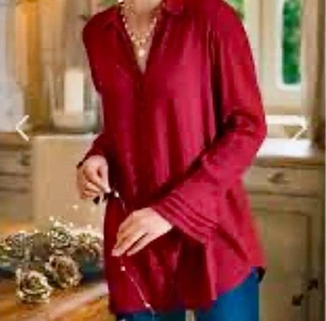 Soft Surroundings 2AT59 Poet Blouse Button Up Ruffle Sleeves Moroccan Red S EUC - Picture 1 of 7