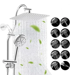 Hibbent All Metal Shower Head 10 Inch Rainfall Shower Head Combo Chrome - Picture 1 of 9