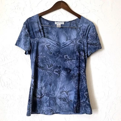 Top vintage Suzie azul cachemir M acento brillante manga corta novia boho Y2K Foto 1 de 4