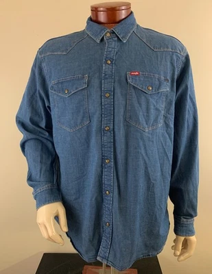 WRANGLER Men's Slim Fit Denim Snap Front Long Sleeve Western Shirt Size 2XL - Image 1 of 4