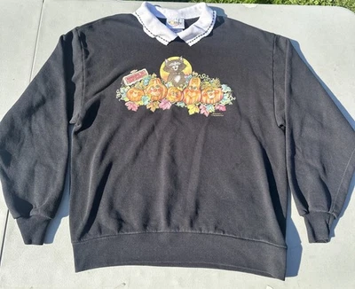 Sudadera De Colección Años 90 Sol Mañana Halloween Gato Negro Calabazas Con Talla L Hecha en EE. UU. Foto 1 de 4