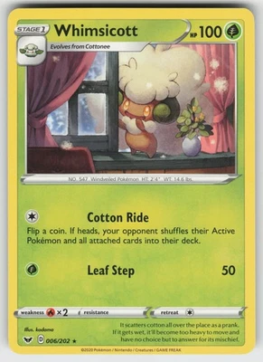 Whimsicott Rare SWSH01: Sword & Shield Base Set 006/202 Pokemon - Image 1 of 2